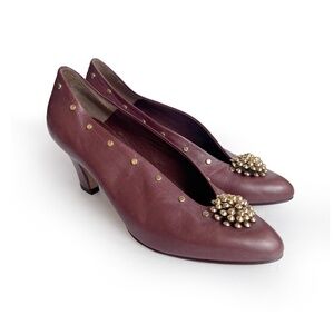 Vintage D’Rossana by Charna, Brown & Gold Leather Pumps Heels 7M Made in Italy